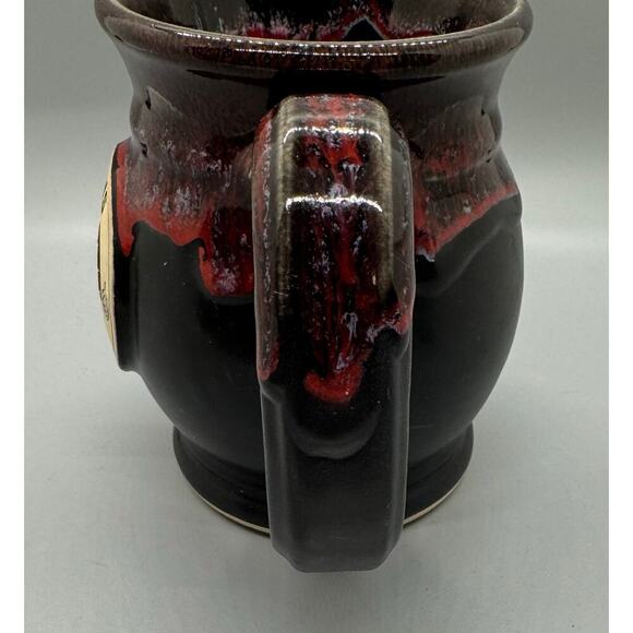 Grey Fox Pottery Handmade Cozy’s Mug Club Black Clay Mug Red Gray Drip Glaze - Picture 5 of 9